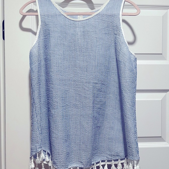 Blue and white stripe seersucker style tank top - Picture 1 of 1